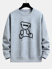 Grauer Pullover mit schwarzem Bärenmotiv, Unisex, Baumwolle, modisch, lässig, Herbstmode.