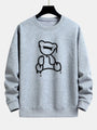 Grauer Pullover mit schwarzem Bärenmotiv, Unisex, Baumwolle, modisch, lässig, Herbstmode.