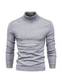 Grauer Rollkragenpullover Herren, Strick, Langarm, Wintermode, warm, elegant, klassisch.