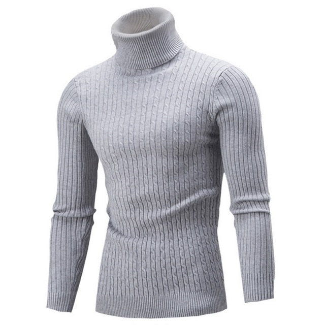 Grauer Rollkragenpullover Herren, Strickmuster, Wintermode, warm, elegant, Baumwolle.