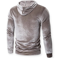 Grauer Samt-Hoodie für Herren, langärmelig, modisch, bequem, ideal für Herbst und Winter.