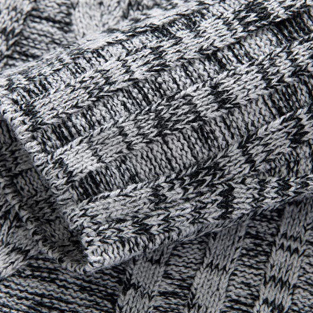 Grauer Strickpullover, Zopfmuster, weiche Baumwolle, modisch, warm, Winterkleidung, Herrenmode.