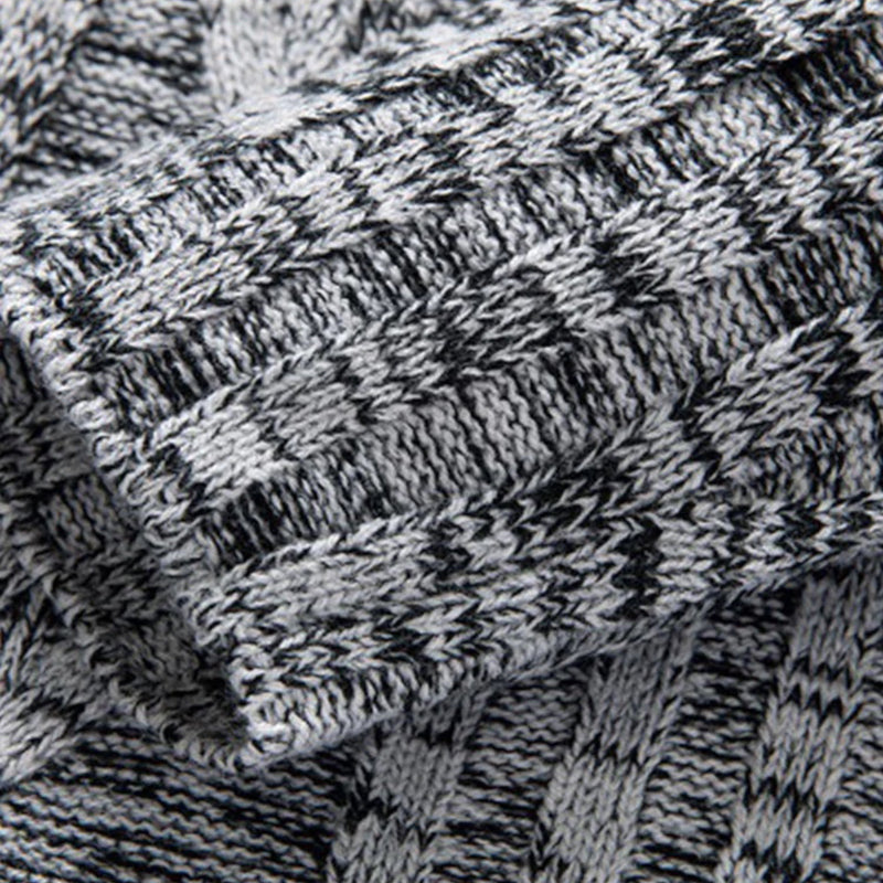 Grauer Strickpullover, Zopfmuster, weiche Baumwolle, modisch, warm, Winterkleidung, Herrenmode.