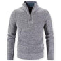 Grauer Herrenpullover mit Reißverschluss, Strick, warm, modisch, Winterkleidung, Freizeitmode.