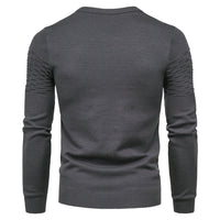 Dunkelgrauer Herrenpullover, Strick, Langarm, gerippt, modisch, bequem, Wintermode.