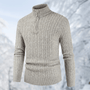 Grauer Strickpullover mit Zopfmuster, Reißverschluss, Herrenmode, Winterkleidung, warm, elegant.
