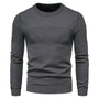 Grauer Herrenpullover, Strickmuster, Rundhalsausschnitt, Langarm, modisch, bequem.