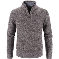 Grauer Herrenpullover mit Reißverschluss, Strick, warm, modisch, Winterkleidung.