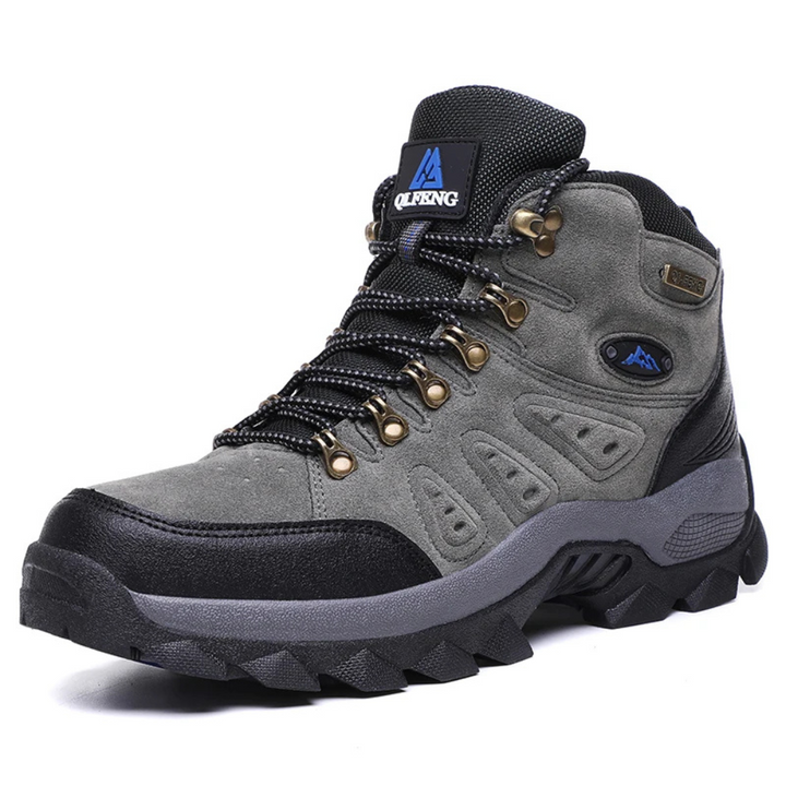 Grauer Wanderschuh, wasserdicht, robust, Outdoor, Herren, rutschfeste Sohle, Trekkingstiefel.