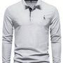 Graues Herren-Poloshirt, Langarm, Baumwolle, elegantes Design, Stickerei, Freizeitmode.
