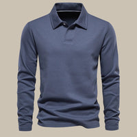 Graues Langarm-Poloshirt für Herren, Baumwolle, klassischer Kragen, Freizeitmode.
