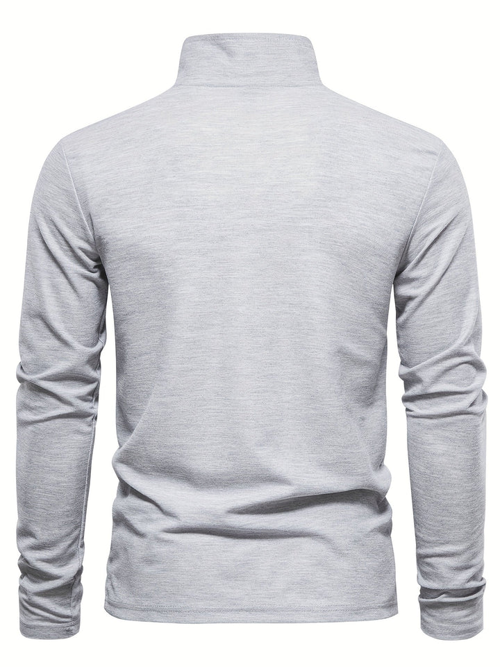 Graues Langarmshirt aus Baumwolle, Rückansicht, Herrenmode, Freizeitkleidung, schlichtes Design.