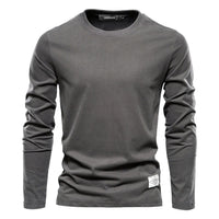 Graues Langarmshirt für Herren, Baumwolle, Rundhalsausschnitt, lässig, modisch.