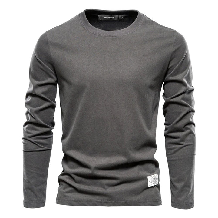 Graues Langarmshirt für Herren, Baumwolle, Rundhalsausschnitt, lässig, modisch.