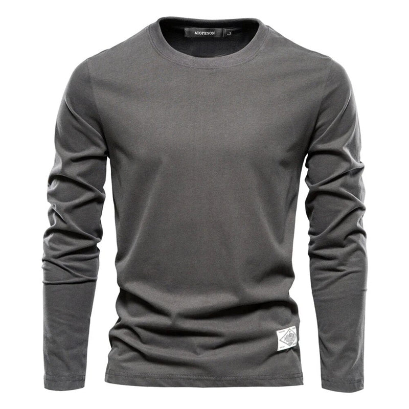 Graues Langarmshirt für Herren, Baumwolle, Rundhalsausschnitt, lässig, modisch.