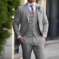 Graues Herrenanzug-Set, dreiteilig, Slim Fit, mit Weste und Krawatte, formell, elegant.