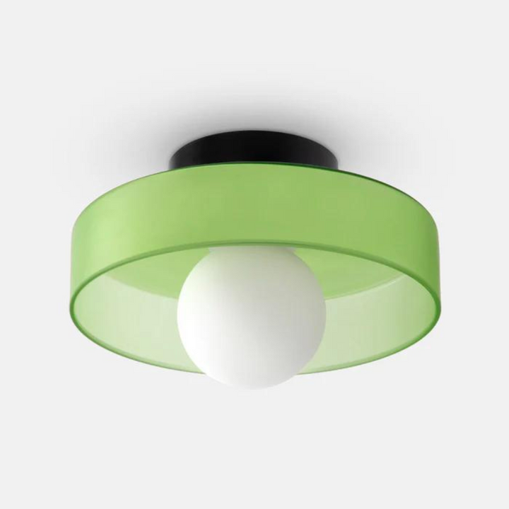 Grüne Deckenleuchte mit rundem Schirm, modernes Design, energiesparend, für Wohnzimmer.