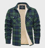 Grün-blau kariertes Herrenhemd mit Fleece-Futter, warm, langärmelig, Freizeitmode.
