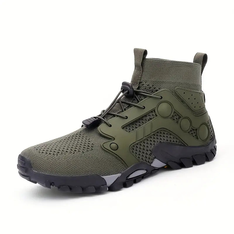 Grüner Outdoor-Wanderschuh, atmungsaktiv, rutschfest, für Herren, robustes Design.