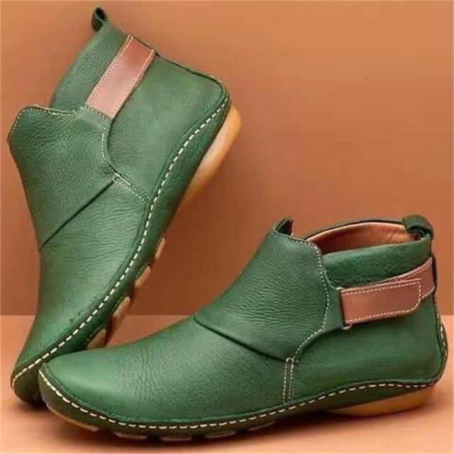 Grüne wasserdichte Damen-Stiefeletten aus Leder, knöchelhoch, rutschfeste Sohle.