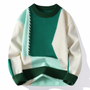 Grüner und cremefarbener Patchwork-Pullover, Unisex, Baumwolle, modisch, Herbstmode.