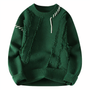 Grüner Strickpullover mit Fransen, Unisex, Baumwolle, modisch, Herbstmode, gemütlich.