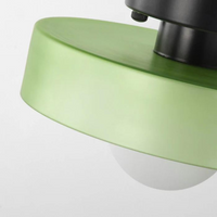 Grüne Deckenleuchte, modernes Design, Metall, runde Form, Innenbeleuchtung, schwarz-grün.