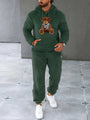 Männer Teddy-Fleece-Trainingsanzug, grün, Kapuzenpullover, Jogginghose, Freizeitmode.