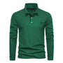 Grünes Langarm-Poloshirt aus Baumwolle mit Knopfleiste und Kragen, Herrenmode.