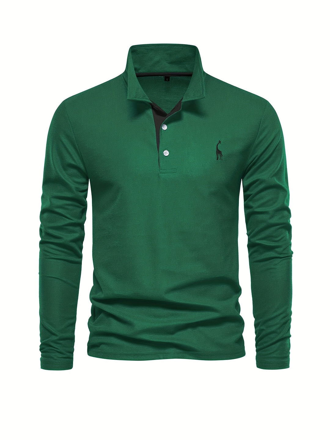 Grünes Langarm-Poloshirt für Herren, Baumwolle, klassischer Kragen, Freizeitmode.