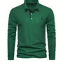 Grünes Langarm-Poloshirt für Herren, Baumwolle, klassischer Kragen, Freizeitmode.