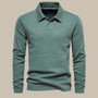 Grünes Langarm-Poloshirt für Herren, Baumwolle, klassischer Kragen, Freizeitmode.