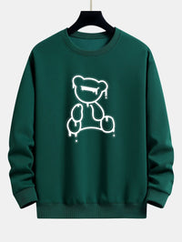 Grüner Pullover mit Bärenmotiv, Unisex, Baumwolle, lässig, modisch, Herbstmode.