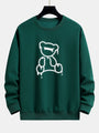 Grüner Pullover mit Bärenmotiv, Unisex, Baumwolle, lässig, modisch, Herbstmode.