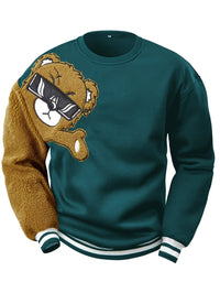 Grüner Sweatshirt mit Bärenmotiv, Plüscharm, Unisex, modisch, Baumwolle, Streetwear.