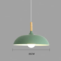 Grüne Pendelleuchte, 35 cm, Holzgriff, modernes Design, Innenbeleuchtung, skandinavischer Stil.