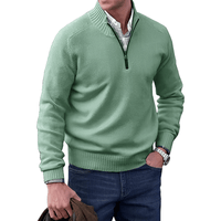 Grüner Herrenpullover mit Reißverschluss, Baumwolle, modisch, lässig, Herbstmode, Langarm.