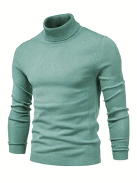 Grüner Rollkragenpullover Herren, Strick, Langarm, modisch, bequem, Wintermode.