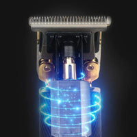 Elektrischer Haarschneider, schwarz, kabellos, Präzisionsklinge, LED-Anzeige, Friseurwerkzeug.