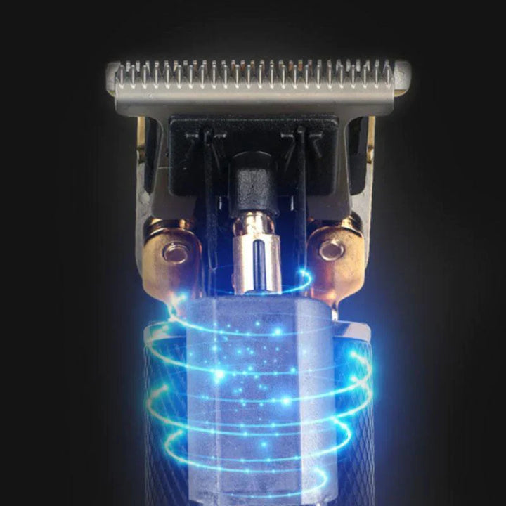 Elektrischer Haarschneider, schwarz, kabellos, Präzisionsklinge, LED-Anzeige, Friseurwerkzeug.