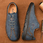 Handgefertigte blaue Lederschuhe für Herren, bequeme Casual Loafers, Mokassins, rutschfest.