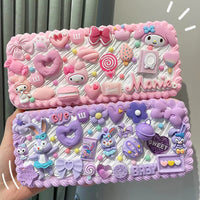 Kawaii Handyhülle, rosa und lila, mit 3D-Dekor, Herz, Schleife, Cartoon-Design, süßes Zubehör.