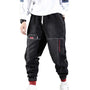 Schwarze Haremshose Herren, Casual, mit Taschen, einfarbig, Denim, Streetwear, modisch.