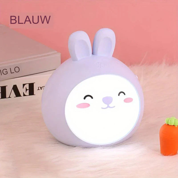 Kaninchen-Nachtlicht Kinderzimmer, blau, Silikon, LED, dimmbar, süßes Design, Geschenkidee
