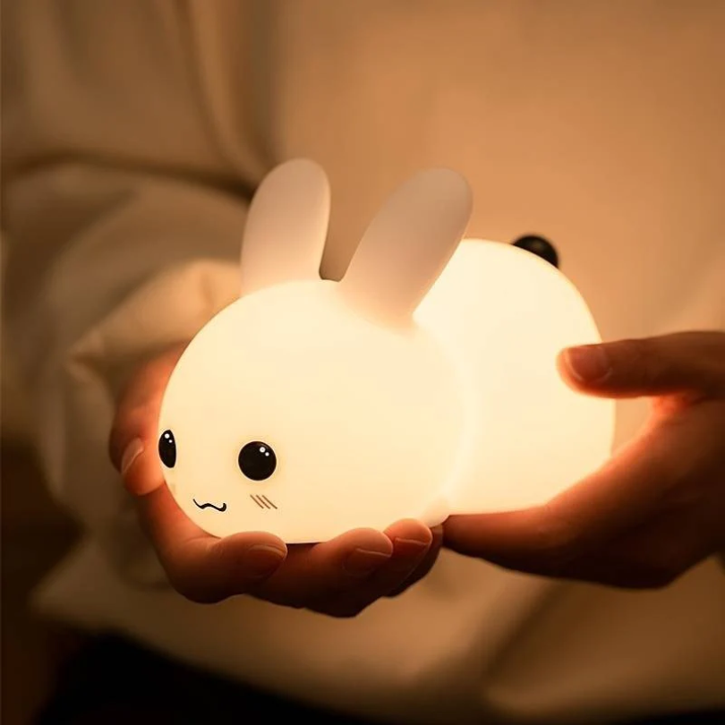 Kaninchen-Nachtlicht LED Lampe, weiß, Kinderzimmer, tragbar, dimmbar, süßes Design.