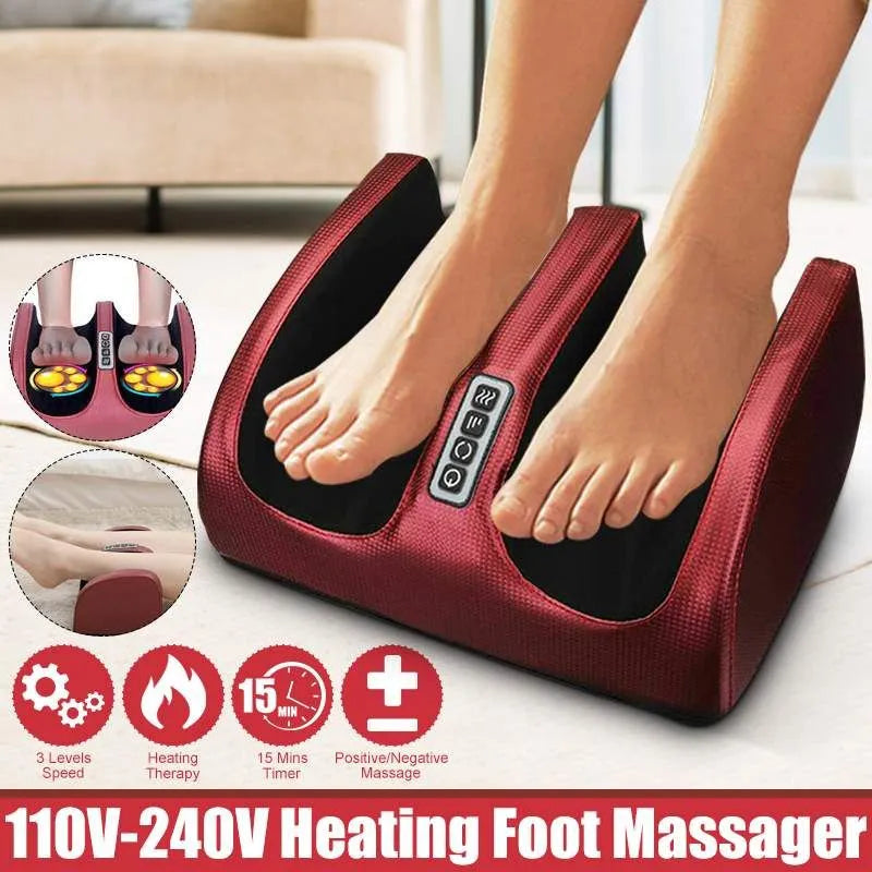 Elektrischer Fußmassagegerät, rot, Heizfunktion, 3 Stufen, 15 Min Timer, 110V-240V.