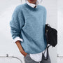 Damenpullover blau, Strick, lässig, Herbstmode, übergroß, modisch, bequem, warm, elegant.