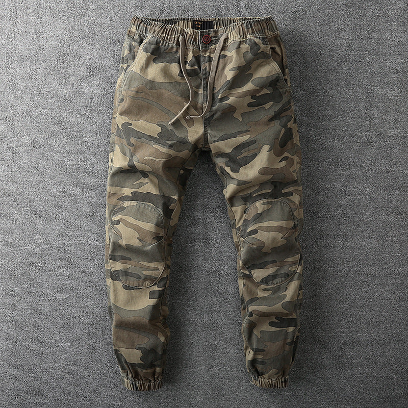 Herren Camouflage Cargo-Hose, grün, Baumwolle, elastischer Bund, Outdoor-Mode, robust.