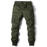 Grüne Herren-Cargohose, Baumwolle, Taschen, elastischer Bund, Freizeitmode.