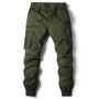 Grüne Herren-Cargohose, Baumwolle, Taschen, elastischer Bund, Freizeitmode.